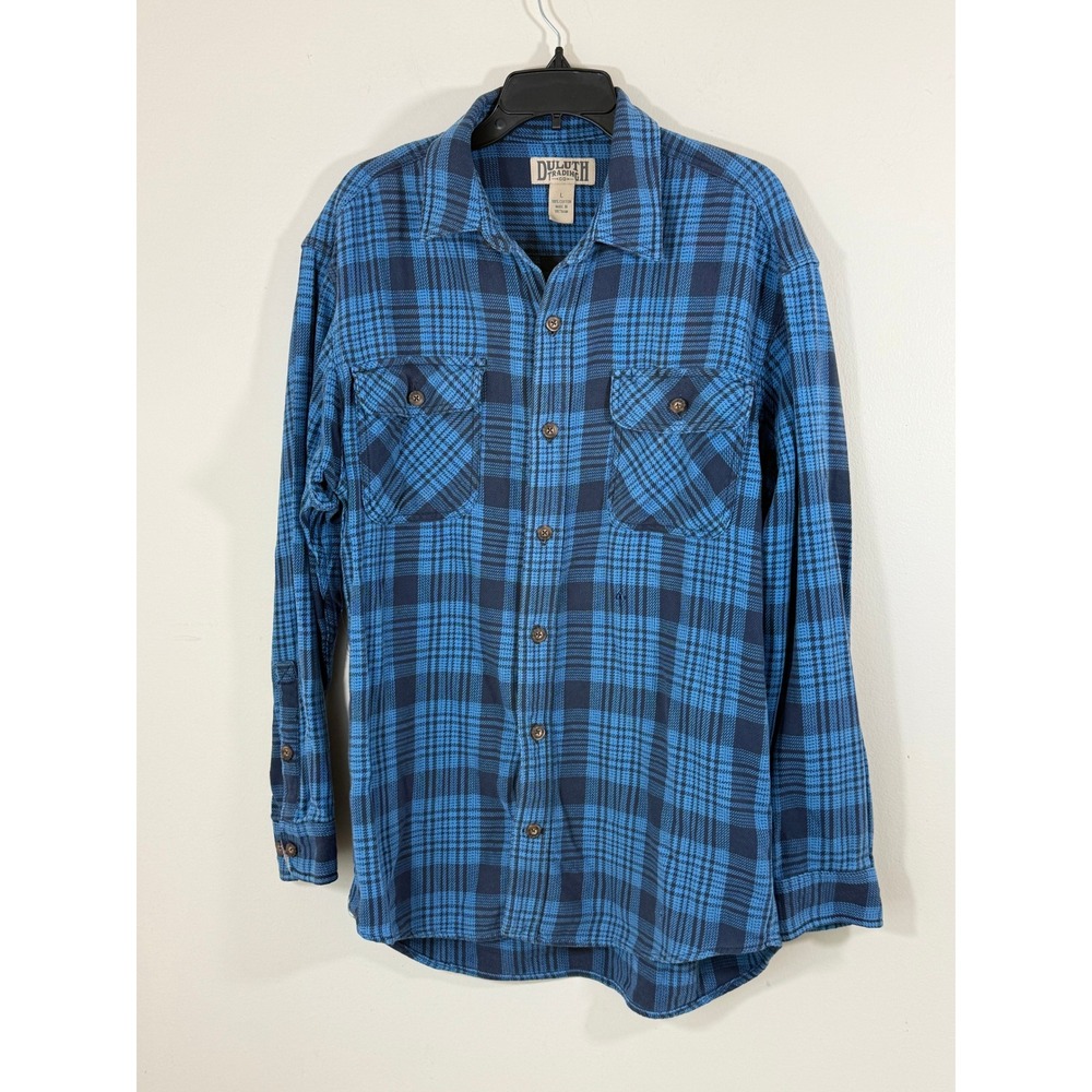 Duluth Trading Co Grunge Flannel Shirt Men's Large Blue Plaid Workwear
